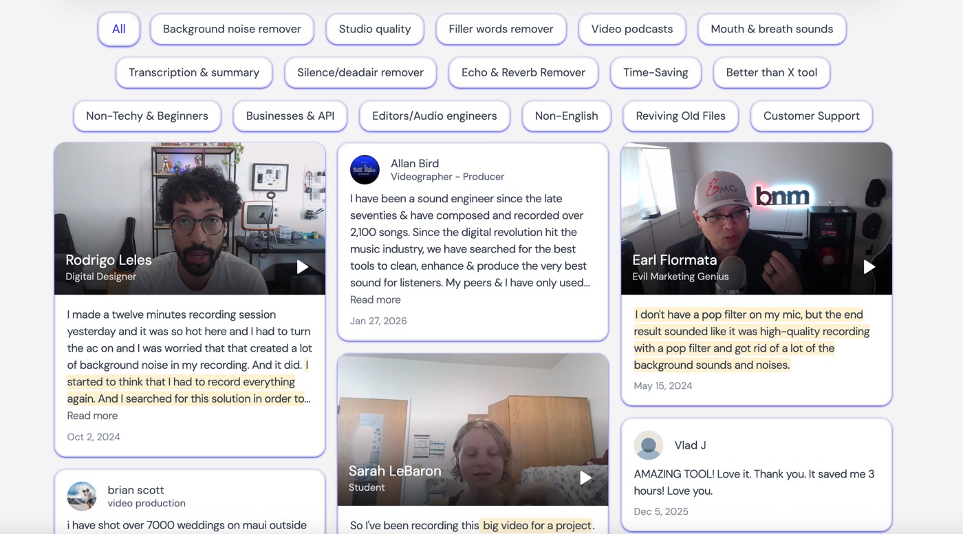 A customer's Wall of Love embedded on their site